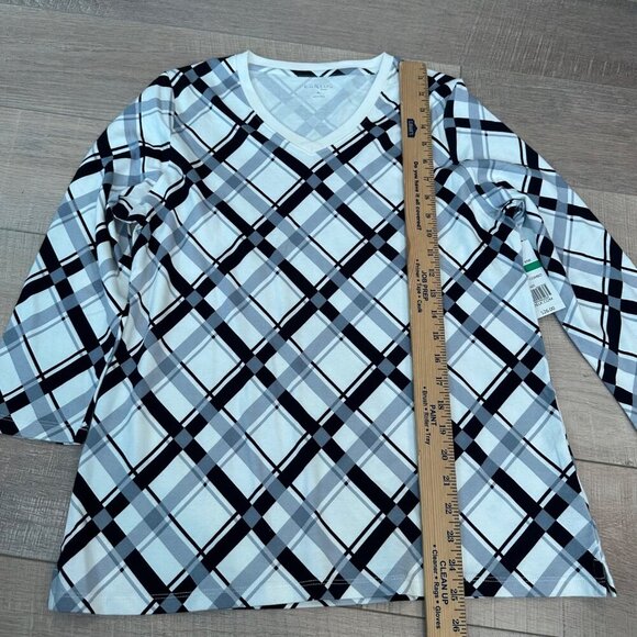 KIM ROGERS BLACK AND WHITE WOMENS 3/4 SLEEVE SHIRT NEW PETITE LARGE - Picture 4 of 9